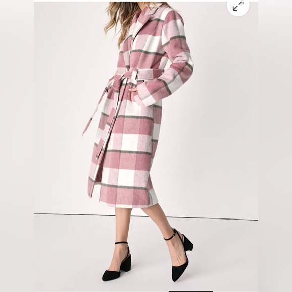 NWOT City Mornings Pink Plaid Trench Coat - Picture 4 of 9